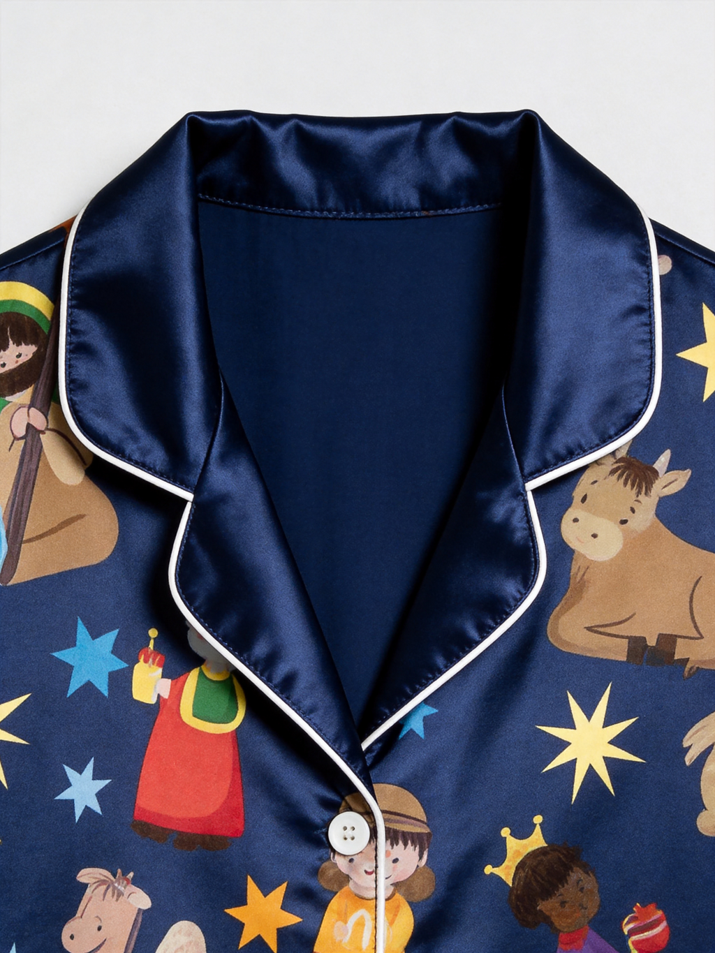 Couple Matching Christmas Nativity Scene Couple Couple Satin Pajama Set Luxury Long Sleeve Sleepwear