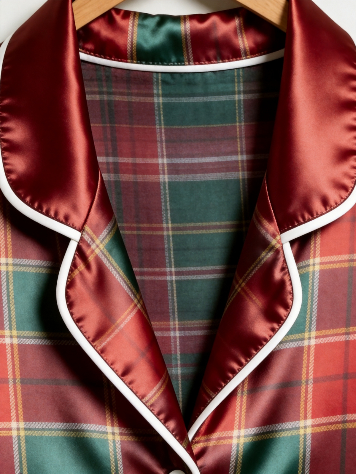 Classic Red & Green Tartan Plaid Holiday Couple Satin Pajama Set Couple Sleepwear