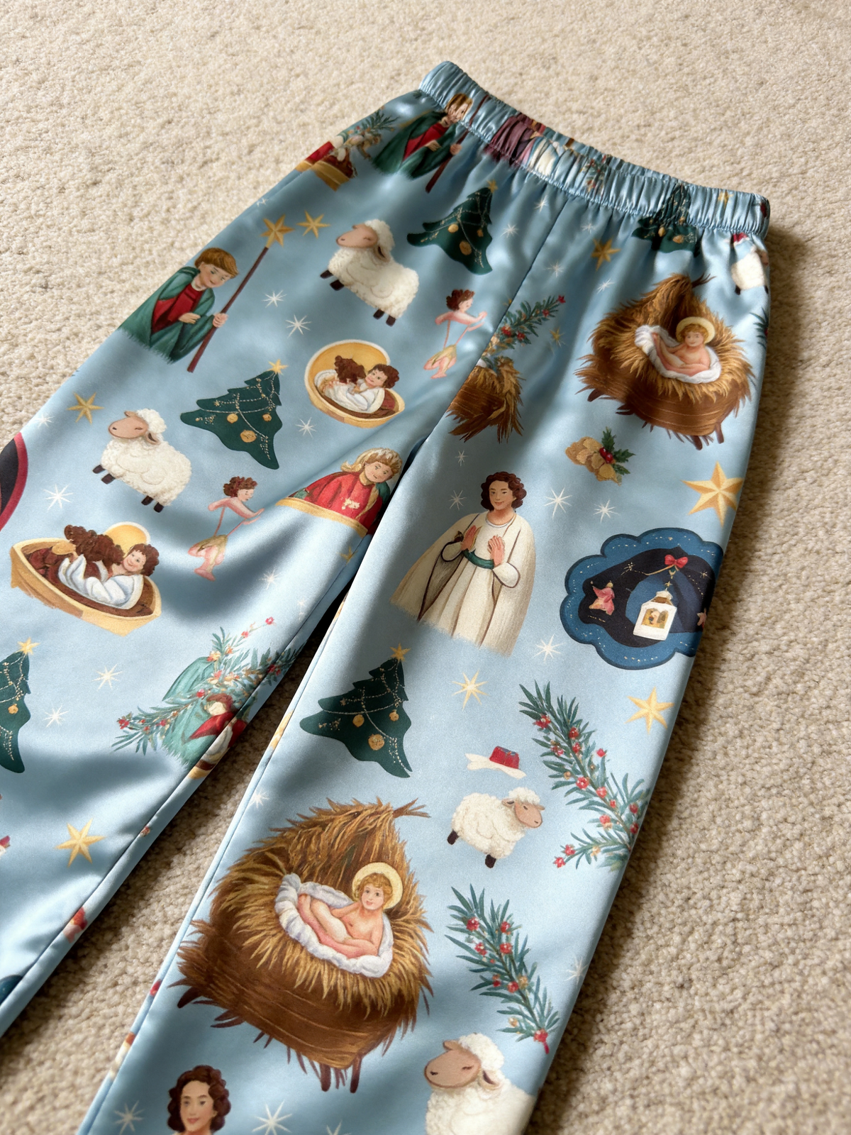Family Matching Christmas Nativity & Manger Scene Family Satin Pajama Set Sleepwear