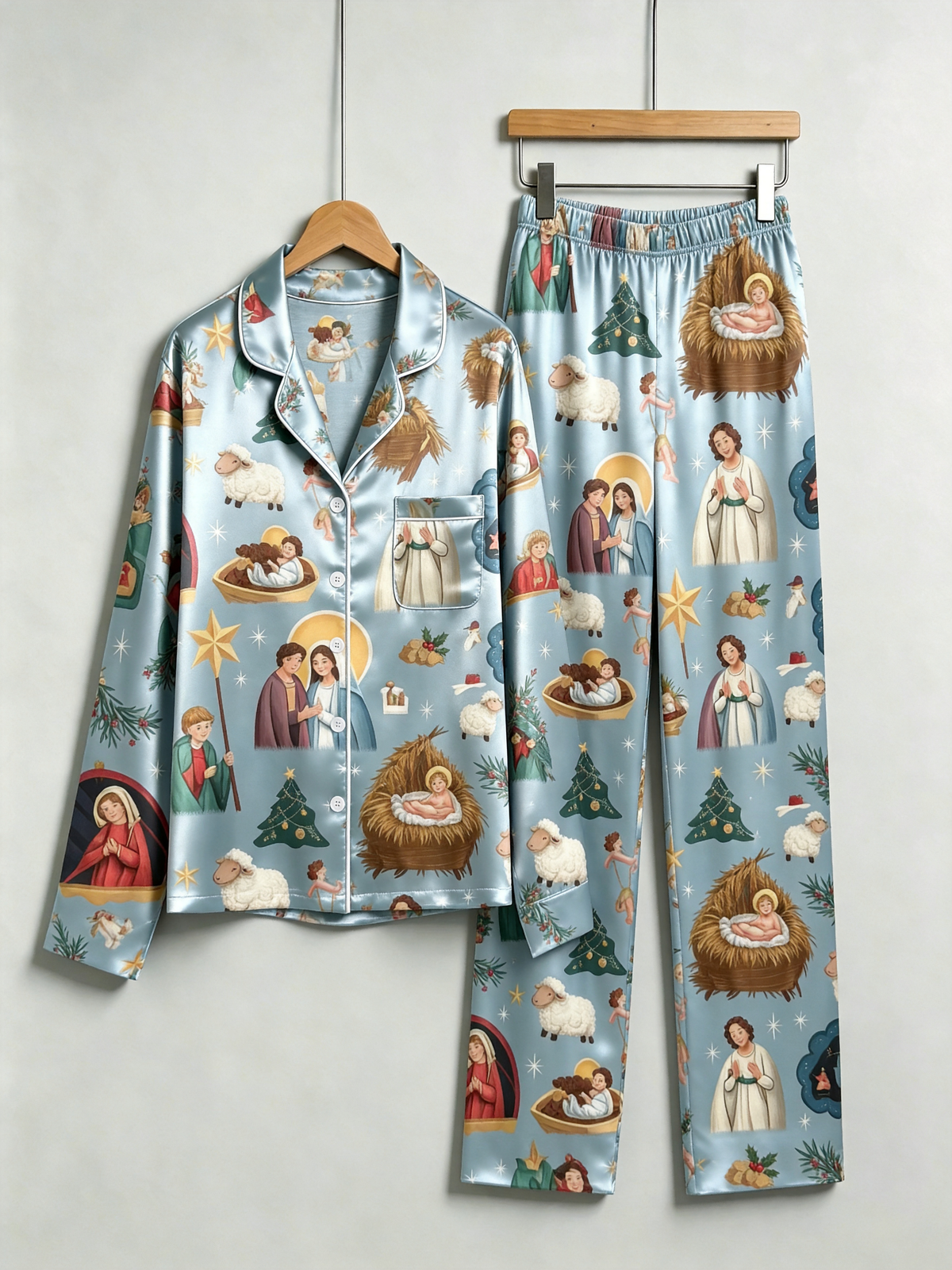Family Matching Christmas Nativity & Manger Scene Family Satin Pajama Set Sleepwear