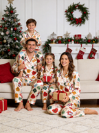 Festive Gift Boxes & Heart Print Couple Satin Pajama Set Holiday Matching Sleepwear