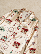 Vintage Holiday Carnival & Ferris Wheel Print Couple Satin Pajama Set Sleepwear