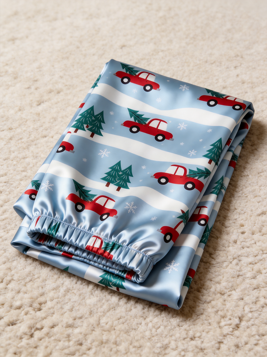 Snowy Forest Red Truck & Tree Print Couple Satin Pajama Set Holiday Sleepwear