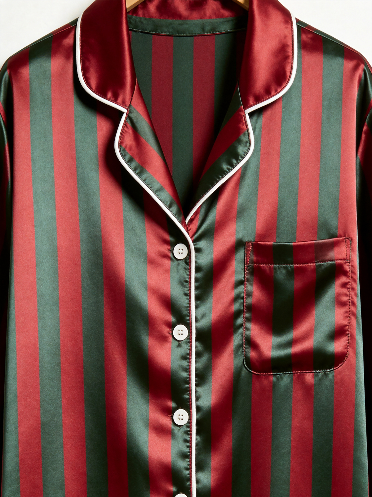 Classic Red & Green Striped Holiday Couple Satin Pajama Set Couple Sleepwear
