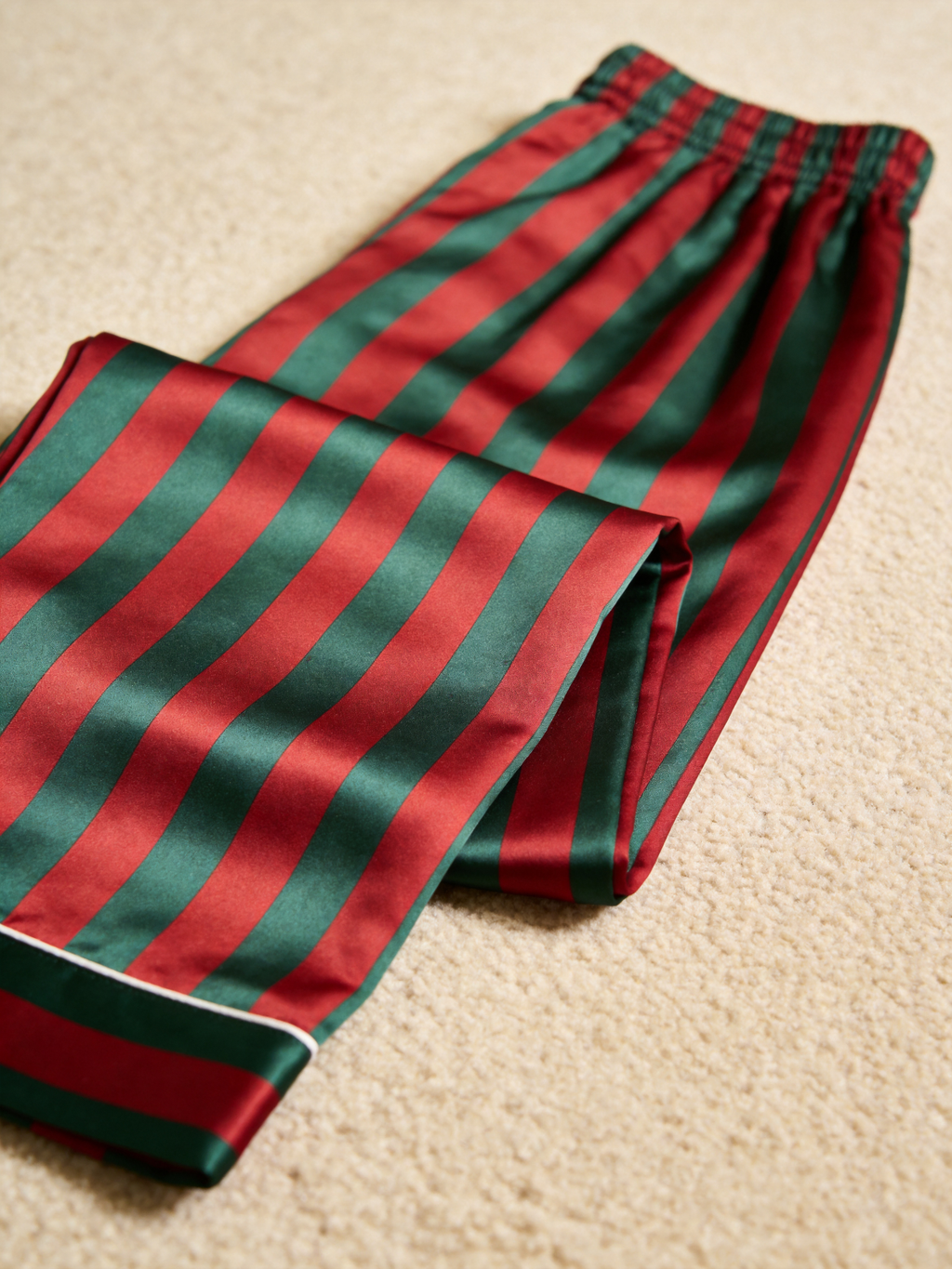 Classic Red & Green Striped Holiday Couple Satin Pajama Set Couple Sleepwear