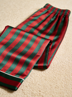 Classic Red & Green Striped Holiday Couple Satin Pajama Set Couple Sleepwear
