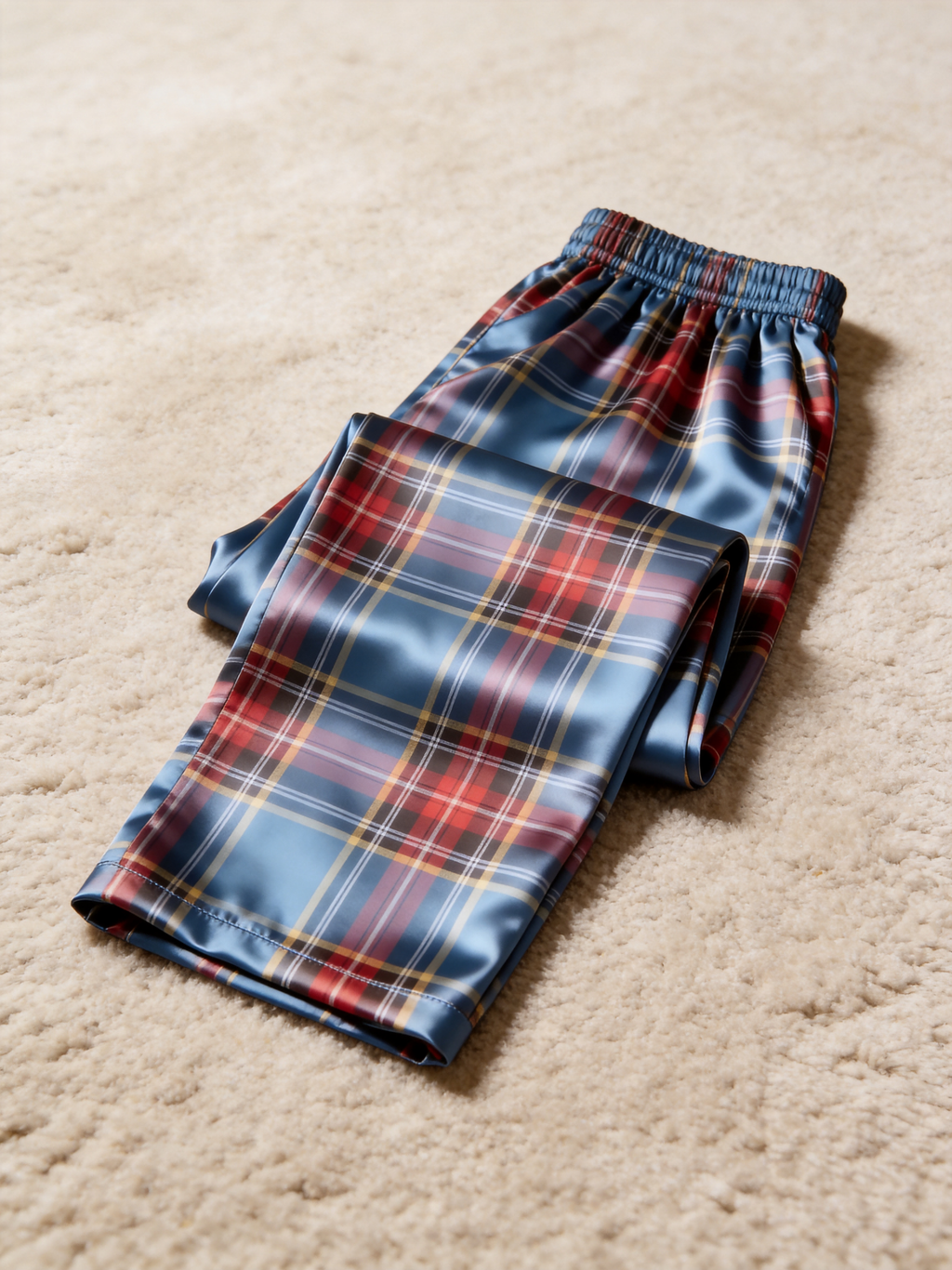 Blue Tartan Plaid Holiday Couple Satin Pajama Set Matching Couple Sleepwear