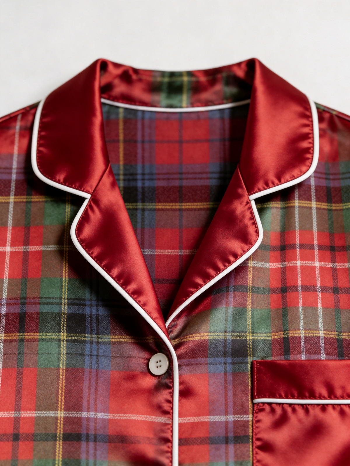 Classic Red & Green Tartan Plaid Holiday Couple Satin Pajama Set Couple Sleepwear