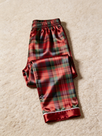 Classic Red & Green Tartan Plaid Holiday Couple Satin Pajama Set Couple Sleepwear