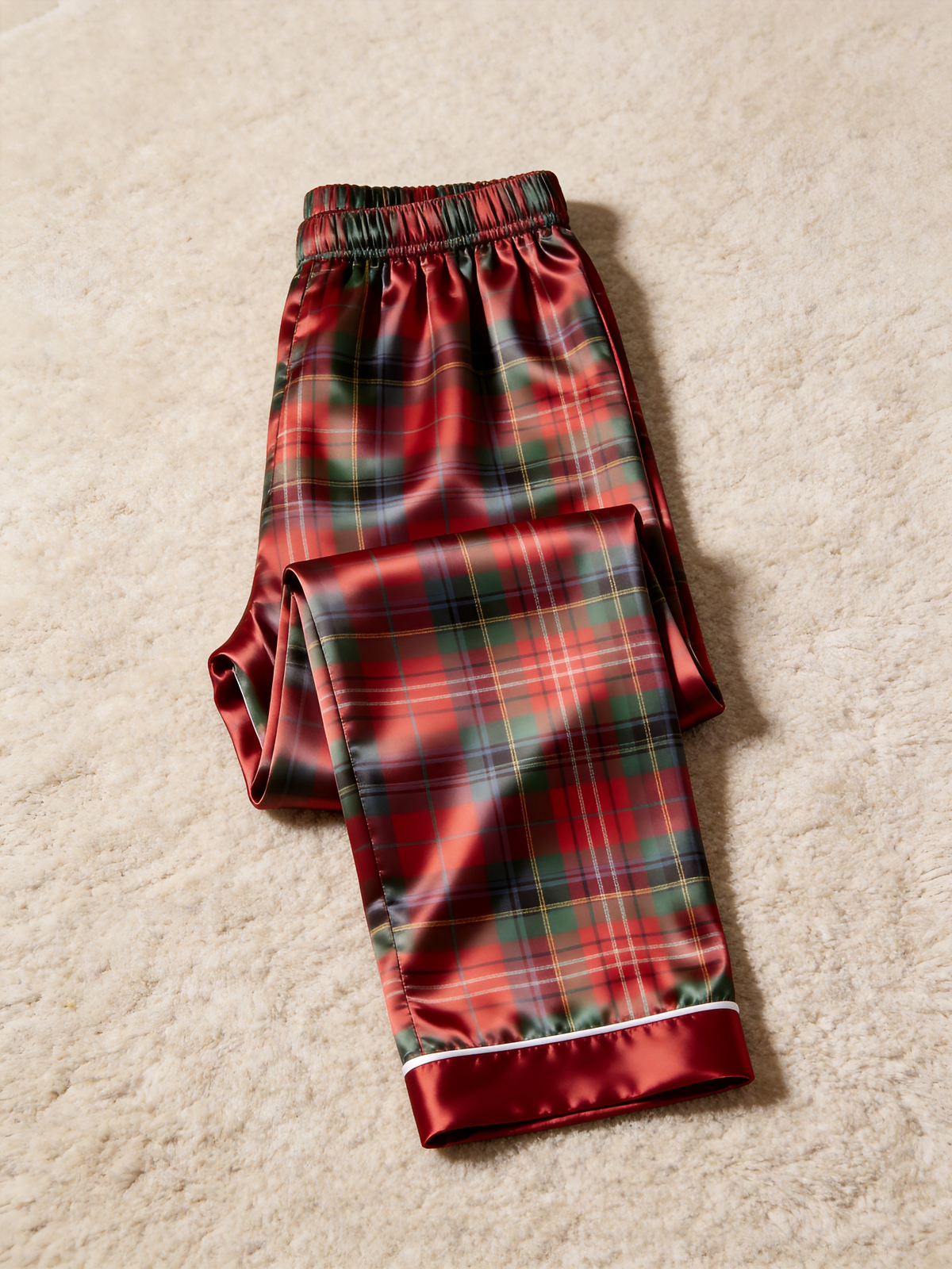 Classic Red & Green Tartan Plaid Holiday Couple Satin Pajama Set Couple Sleepwear
