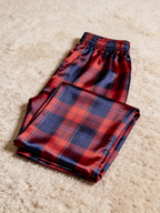 Festive Red & Navy Plaid Holiday Couple Satin Pajama Set Matching Couple Sleepwear