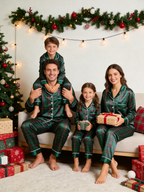 Cozy Green & Red Tartan Plaid Christmas Couple Satin Pajama Set Couple Sleepwear
