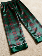 Cozy Green & Red Tartan Plaid Christmas Couple Satin Pajama Set Couple Sleepwear