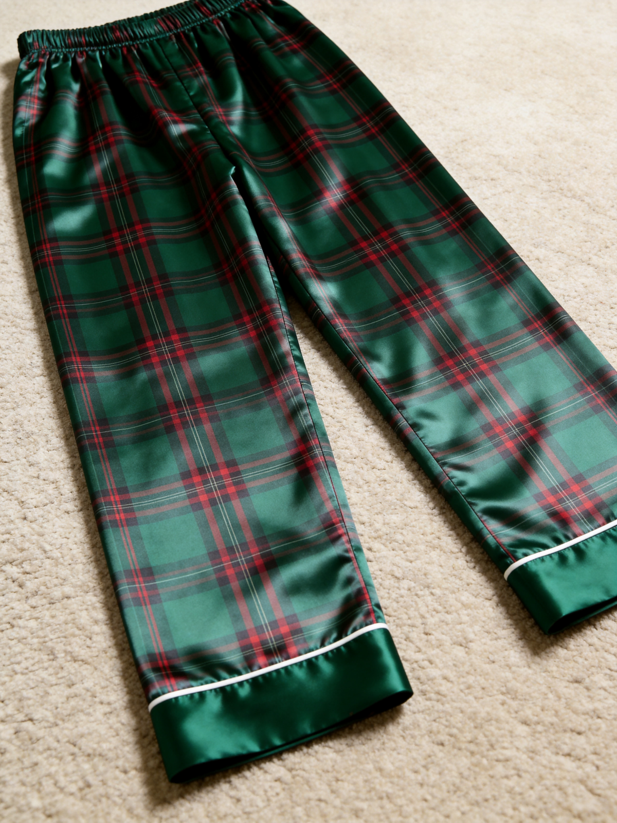 Cozy Green & Red Tartan Plaid Christmas Couple Satin Pajama Set Couple Sleepwear