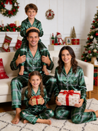 Emerald Green Plaid Holiday Couple Satin Pajama Set Luxury Couple Sleepwear