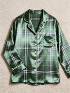 Emerald Green Plaid Holiday Couple Satin Pajama Set Luxury Couple Sleepwear
