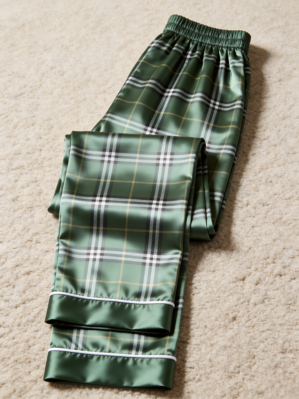 Emerald Green Plaid Holiday Couple Satin Pajama Set Luxury Couple Sleepwear