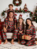 Festive Red & Green Argyle Diamond Print Holiday Couple Satin Pajama Set Sleepwear