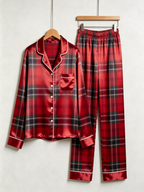 Classic Red Tartan Plaid Christmas Couple Satin Pajama Set Couple Sleepwear