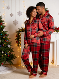 Classic Red Tartan Plaid Christmas Couple Satin Pajama Set Couple Sleepwear