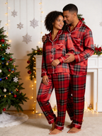 Classic Red Tartan Plaid Christmas Couple Satin Pajama Set Couple Sleepwear