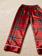 Classic Red Tartan Plaid Christmas Couple Satin Pajama Set Couple Sleepwear
