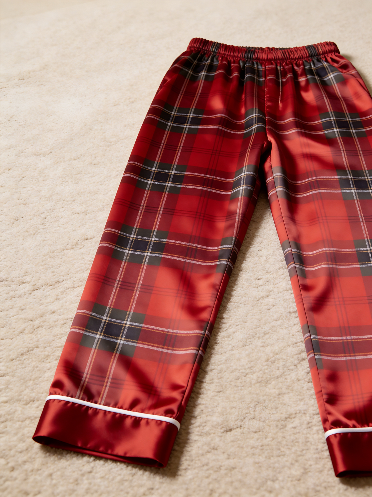 Classic Red Tartan Plaid Christmas Couple Satin Pajama Set Couple Sleepwear