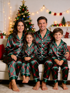 Diagonal Red & Green Plaid Holiday Couple Satin Pajama Set Couple Sleepwear