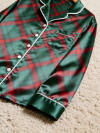 Diagonal Red & Green Plaid Holiday Couple Satin Pajama Set Couple Sleepwear