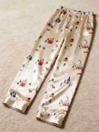 Cozy Winter Village & Forest Print Couple Couple Satin Pajama Set Luxury Long Sleeve Sleepwear