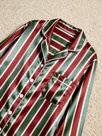 Holiday Red, Green & White Vertical Striped Couple Satin Pajama Set Sleepwear