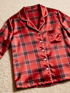 Vibrant Red Grid Plaid Holiday Couple Satin Pajama Set Matching Couple Sleepwear