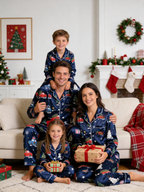 Holiday Festive Red Truck & Snowman Print Couple Couple Satin Pajama Set Couple Sleepwear