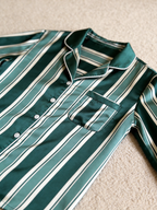 Emerald Green & White Vertical Striped Couple Satin Pajama Set Couple Sleepwear