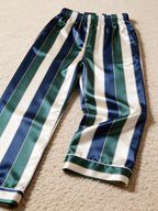 Navy & Emerald Green Vertical Striped Holiday Couple Satin Pajama Set Sleepwear