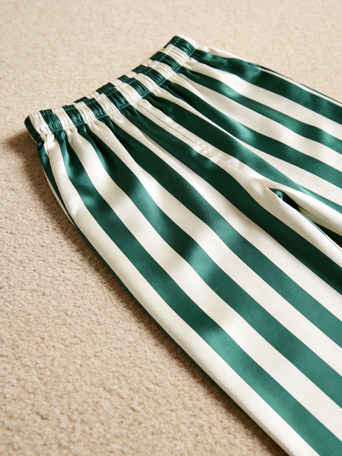 Emerald Green & White Vertical Striped Luxury Couple Satin Pajama Set Sleepwear