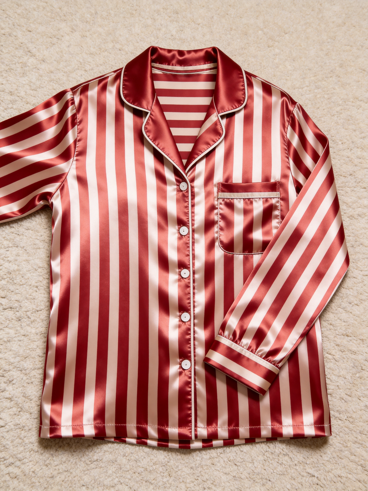 Classic Red & White Striped Christmas Couple Satin Pajama Set Couple Sleepwear