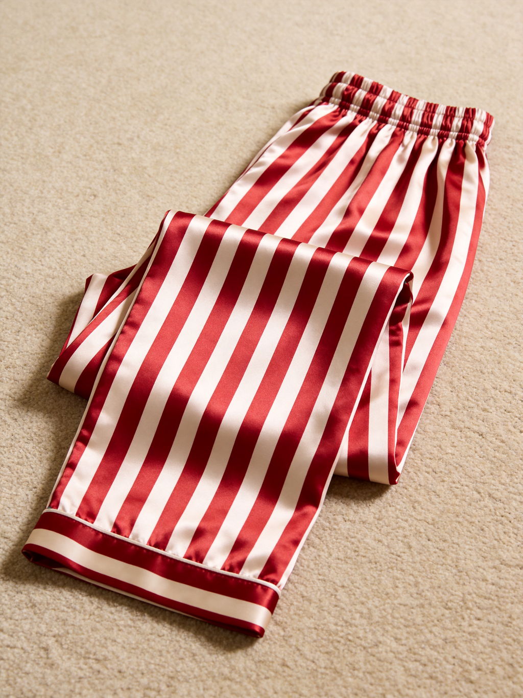 Classic Red & White Striped Christmas Couple Satin Pajama Set Couple Sleepwear