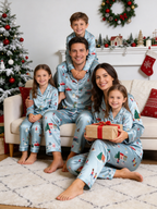 Winter Wonderland Snowy Town & Skiing Print Couple Couple Satin Pajama Set Matching Sleepwear