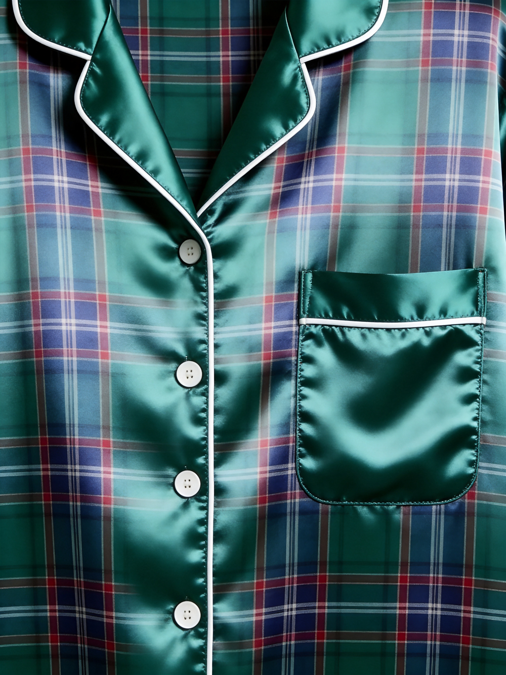 Classic Emerald Green Tartan Plaid Matching Couple Couple Satin Pajama Set Holiday Sleepwear
