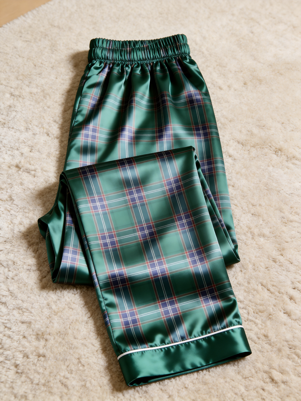 Classic Emerald Green Tartan Plaid Matching Couple Couple Satin Pajama Set Holiday Sleepwear