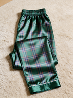 Classic Emerald Green Tartan Plaid Matching Couple Couple Satin Pajama Set Holiday Sleepwear