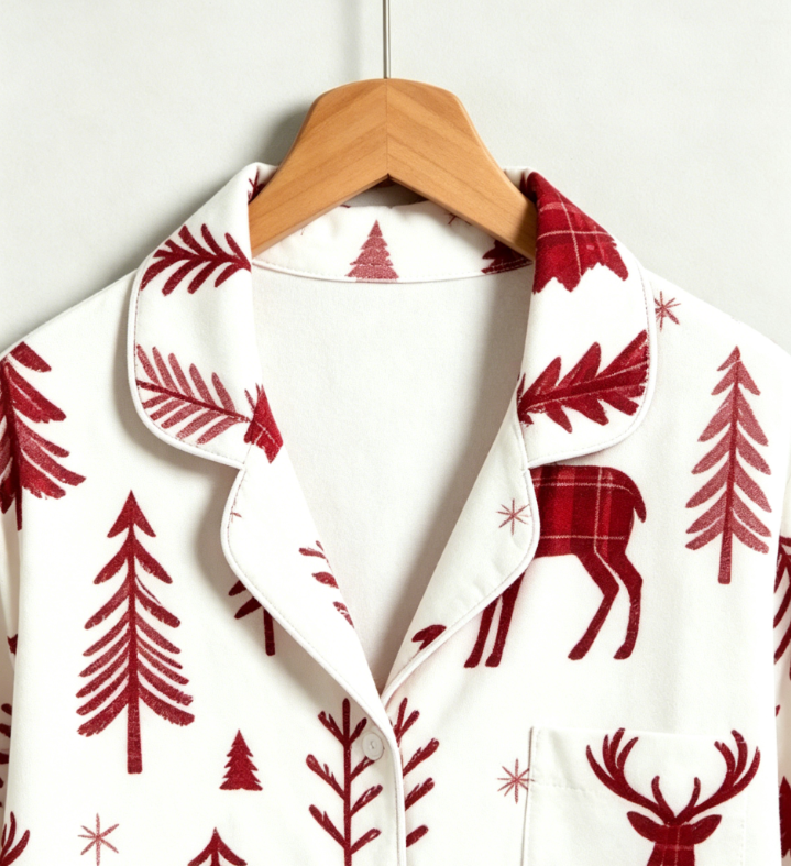 Rustic Plaid Reindeer & Woodland Pine Matching Family Pajama Set, Button-Down Cotton Loungewear