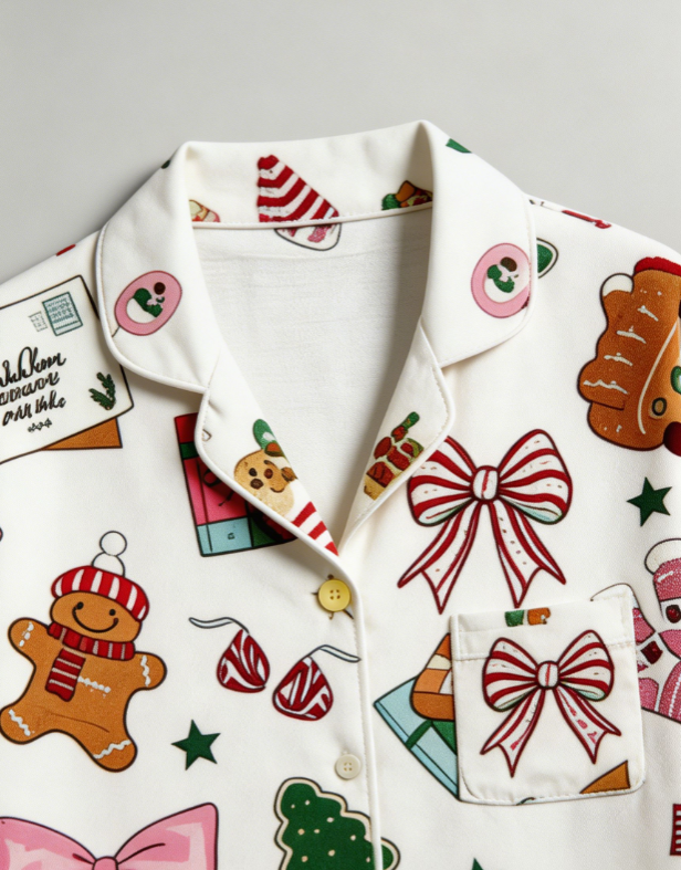 Whimsical Holiday Icon & Festive Treat Matching Family Pajama Set, Button-Down Cotton Loungewear