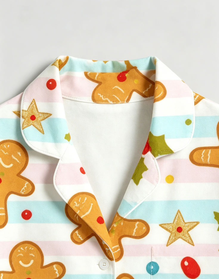 Festive Gingerbread Man & Candy Stripe Matching Family Pajama Set, Button-Down Cotton Loungewear