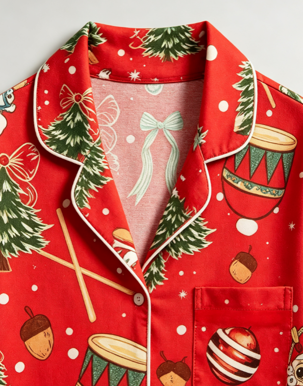 Festive Nutcracker & Holiday Toy Print Matching Family Pajama Set, Button-Down Cotton Loungewear