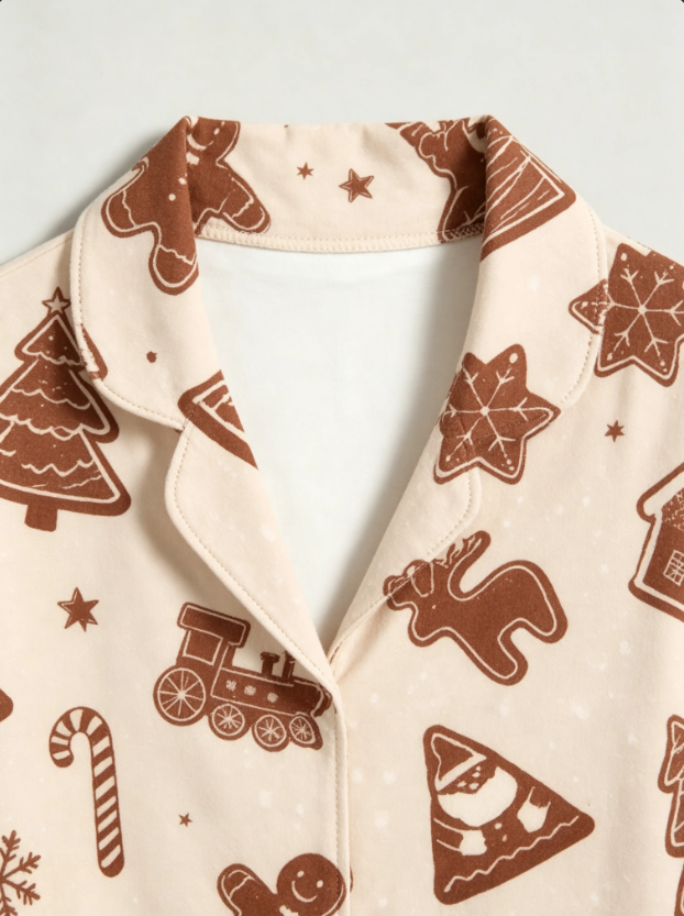 Gingerbread House & Festive Cookie Pattern Matching Family Pajama Set, Button-Down Cotton Loungewear