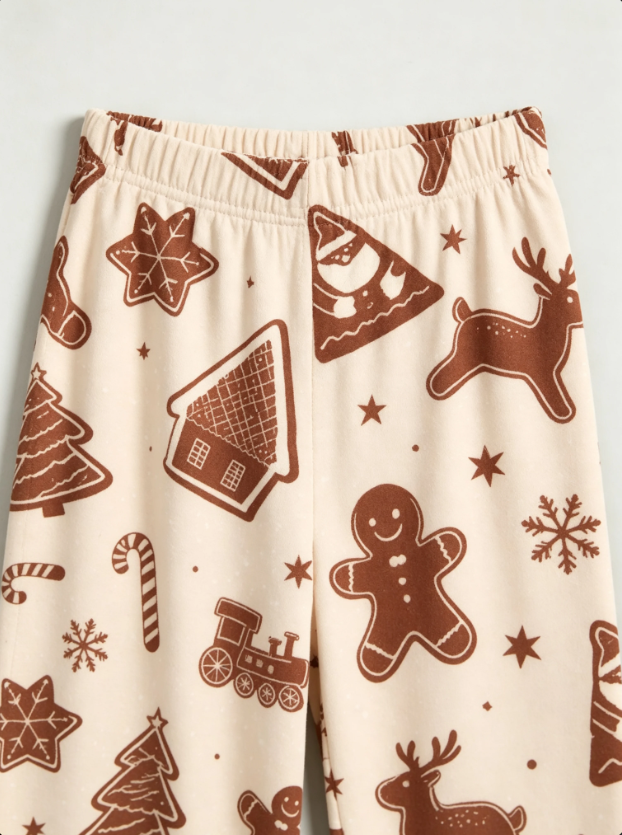 Gingerbread House & Festive Cookie Pattern Matching Family Pajama Set, Button-Down Cotton Loungewear