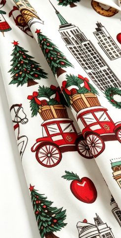 Festive Cityscape & Holiday Carriage Print Matching Family Pajama Set, Button-Down Cotton Loungewear