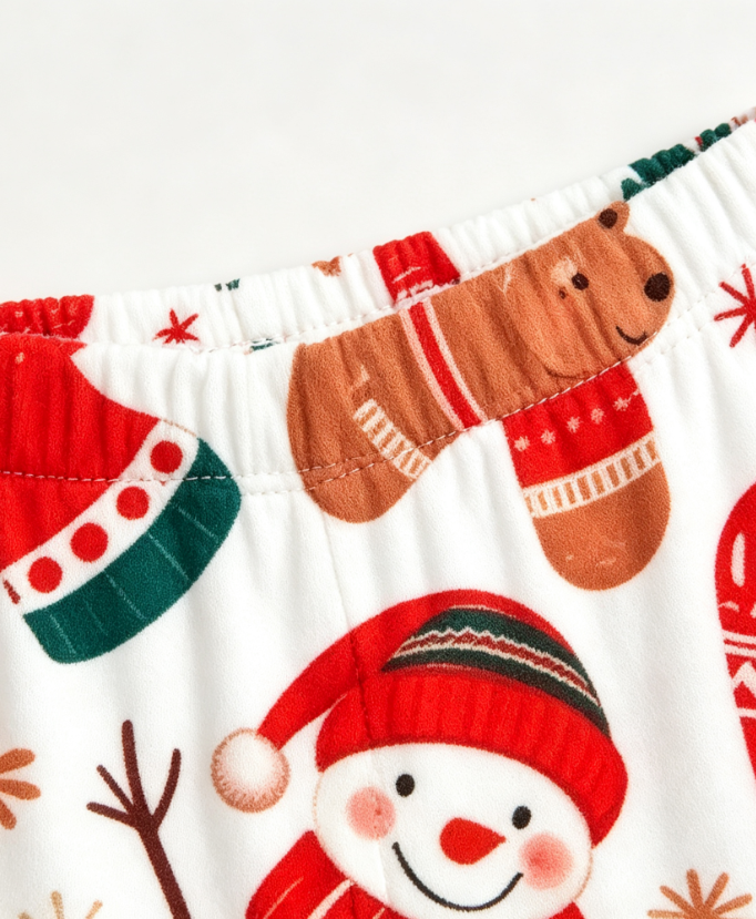 Snowman & Holiday Bear Print Matching Family Pajama Set, Button-Down Cotton Loungewear